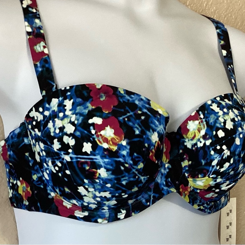 Calvin Klein Blue Floral Print Bikini Top